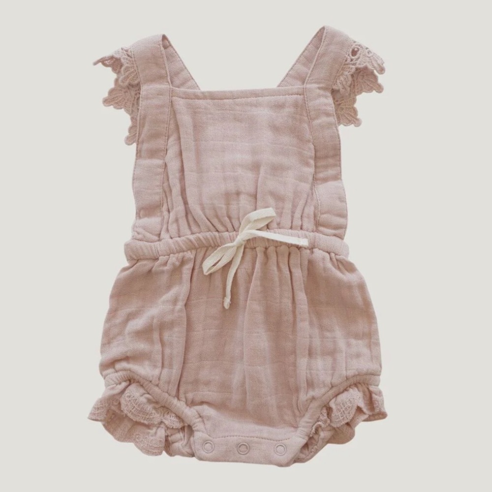 Jamie Kay Organic Cotton Muslin Lace Indie Playsuit - Size 3T - Rose Smoke